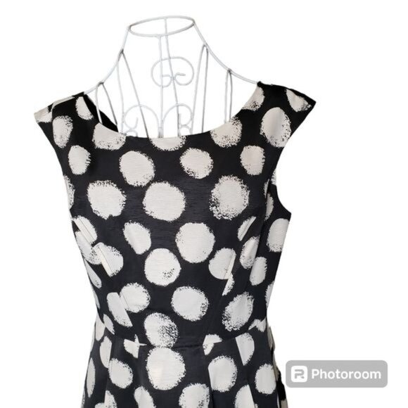 Eliza J Black with White Polka Dot Fit & Flare Dress Size 8 - Picture 2 of 9